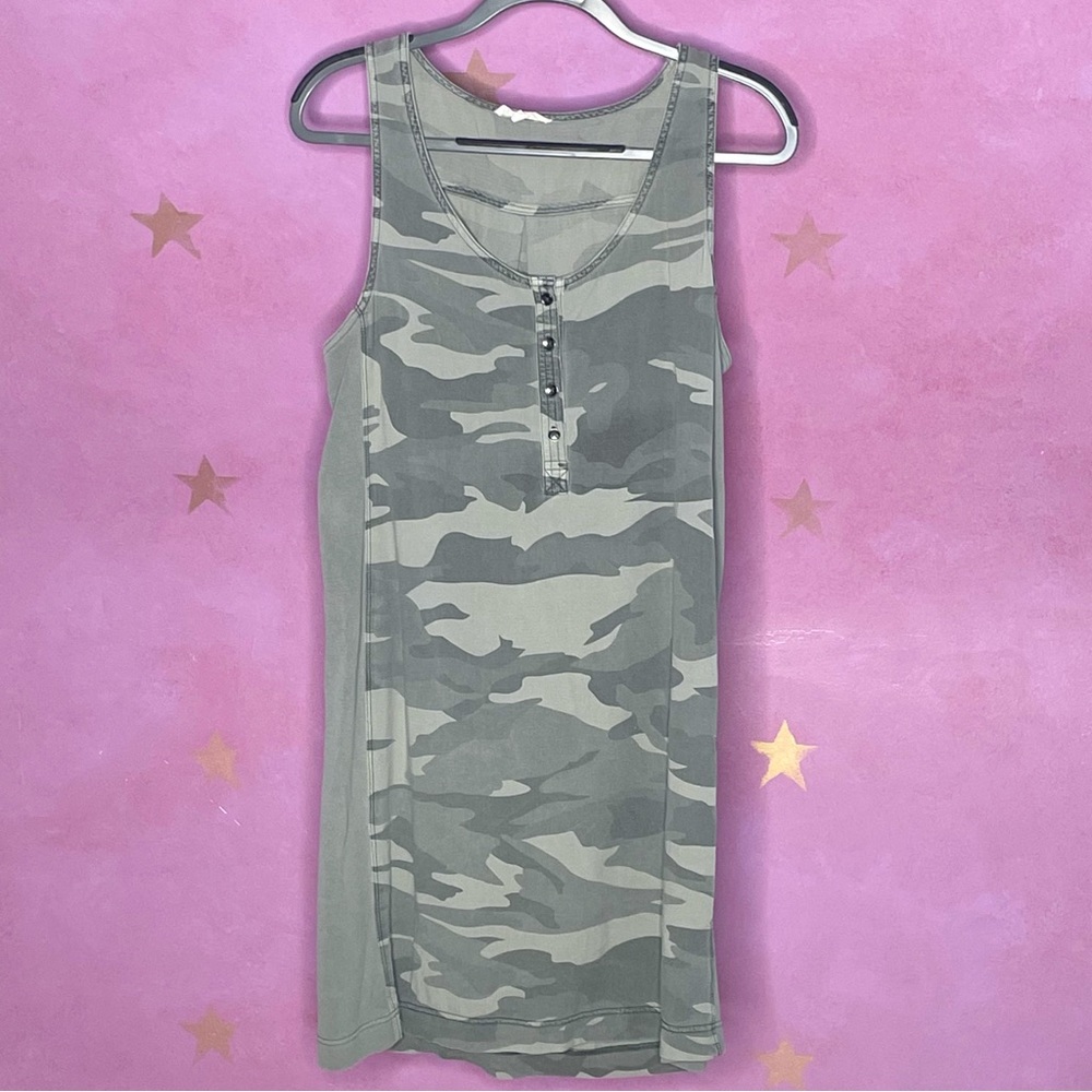 Splendid Green Camo Pullover Sleeveless Casual Shift Dress Medium Relaxed Fit
